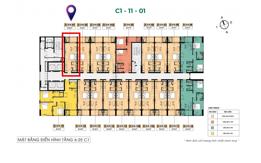 2,6 tỷ - căn studio 34,1m2 - view biển + bán đảo Sơn Trà - chiết khấu 14,5% giá 2,6 tỷ